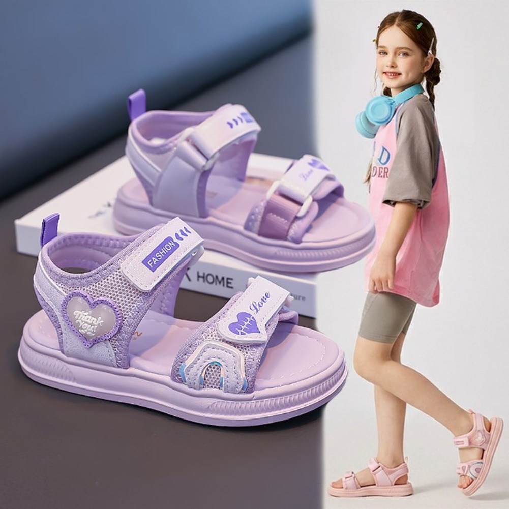 Velcro Hook Loop - Girls' Heart-Shaped Princess Sandals, Spring/Summer 2026